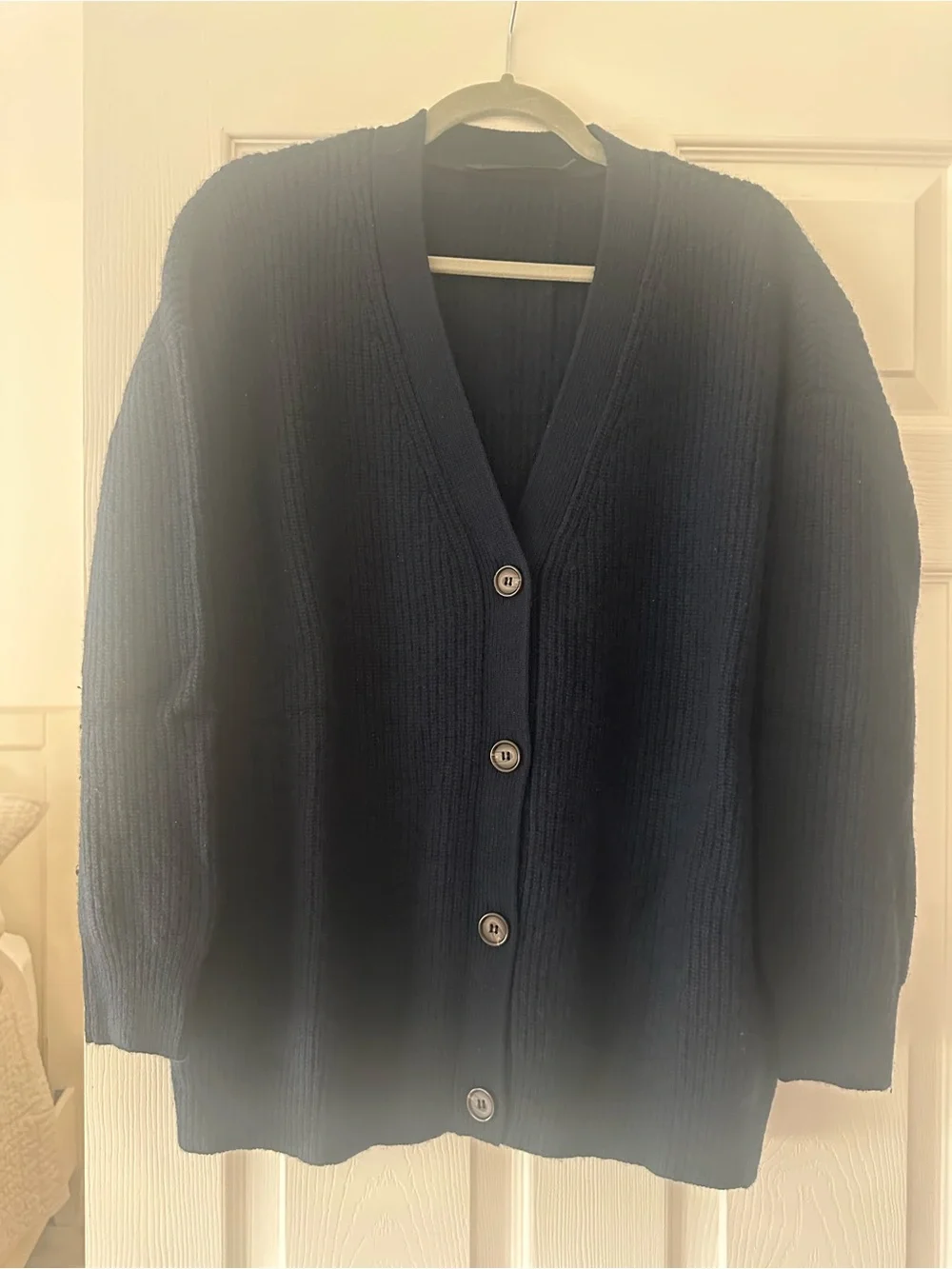 Jenni Kayne 100% Cashmere Navy Ribbed Button Cardigan Size S